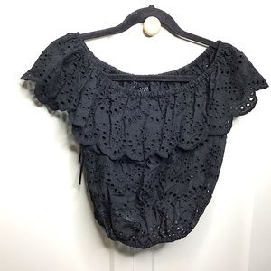 Black Eyelet Off the Shoulder Crop Top